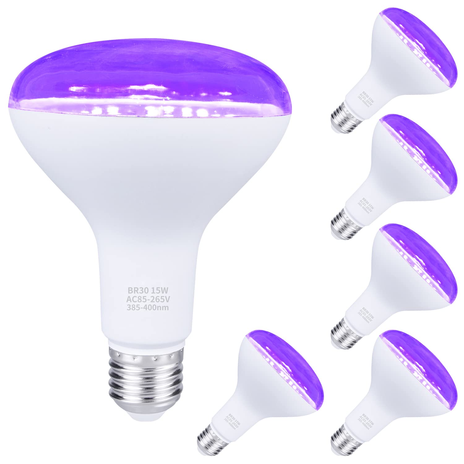 RYTM 6-Pack Black Light Bulbs 15W LED Purple Bulb 100W Equivalent E26 Medium Base Blacklight Bulb 385-400nm Glow