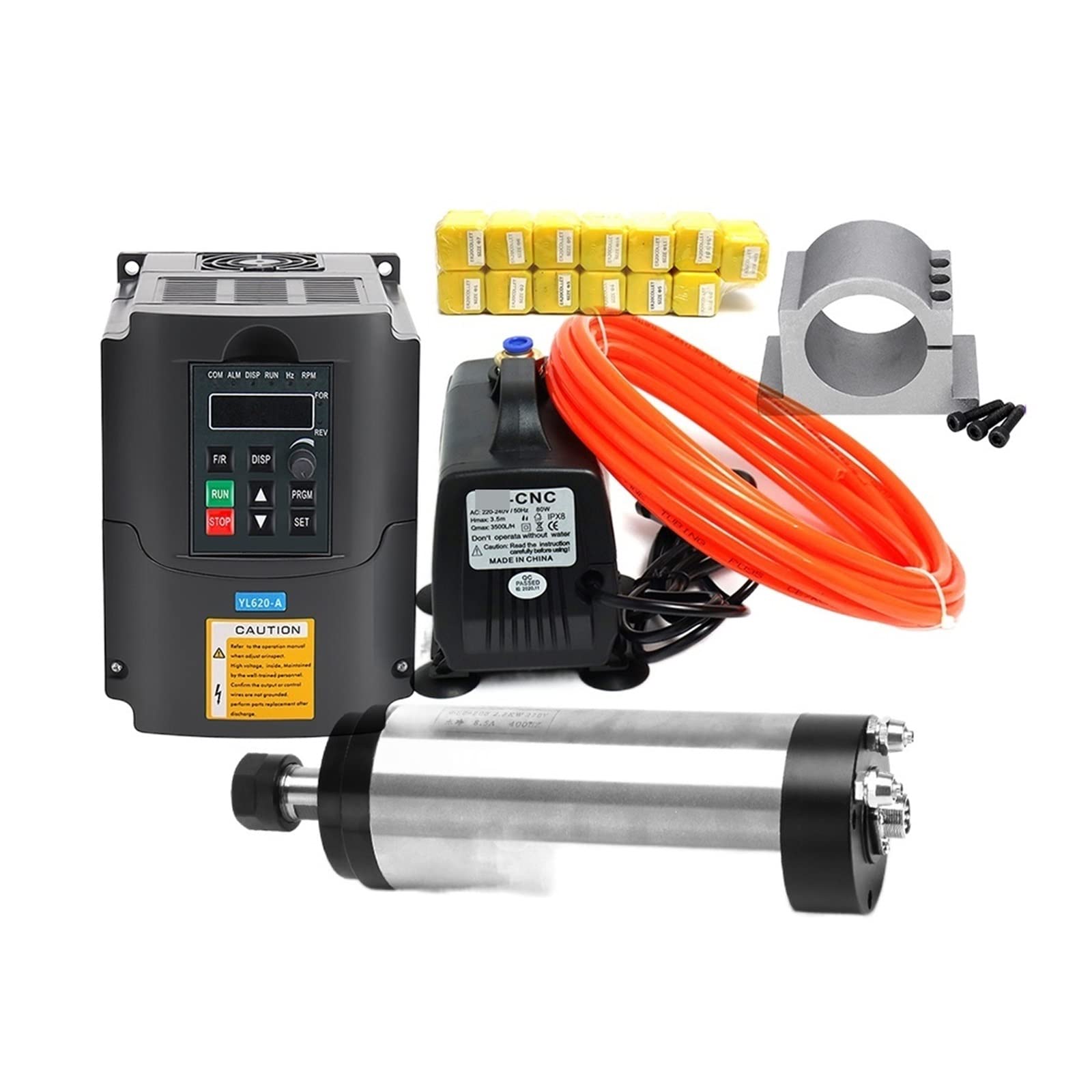 Lloopk 1.5Kw With Er11 Kits Cnc Spindle, 2.2Kw Er20 Water Cooled Spindle Kit Cooling +. Inverter+80Mm Clamp + Pump +13Pcs Collet(1.5Kw With Er11 Kits)