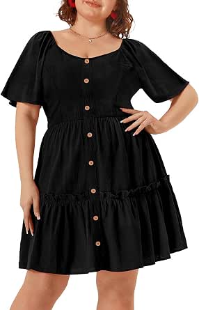 TIYOMI Women's Plus Size V-Neck Midi Dress - Short Sleeve, Pleated, With Pockets (XL-5XL) - View #9
