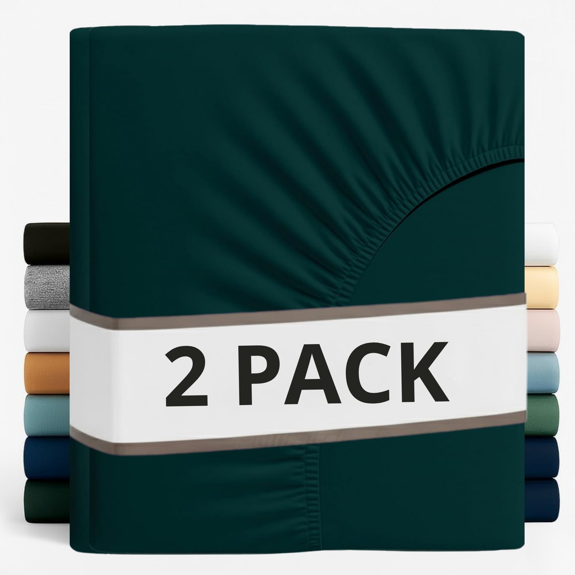 Z&A Bedding 2 Pcs Double Fitted Sheet Emerald Green - 30CM Extra Deep Elastic Corners Bedsheet - Super Soft Brushed Microfibre Bottom Sheet - Washable, Shrinkage & Fade Resistant โ image 1