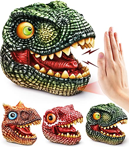 Toddler Puppets Toys, Geyiie Cartoon Baby Dinosaur Hand Puppets Toys Tyrannosaurus Spinosaurus Roaring Dinosaur Sound, Soft Latex Boy Dino Head Toys, Party Favor