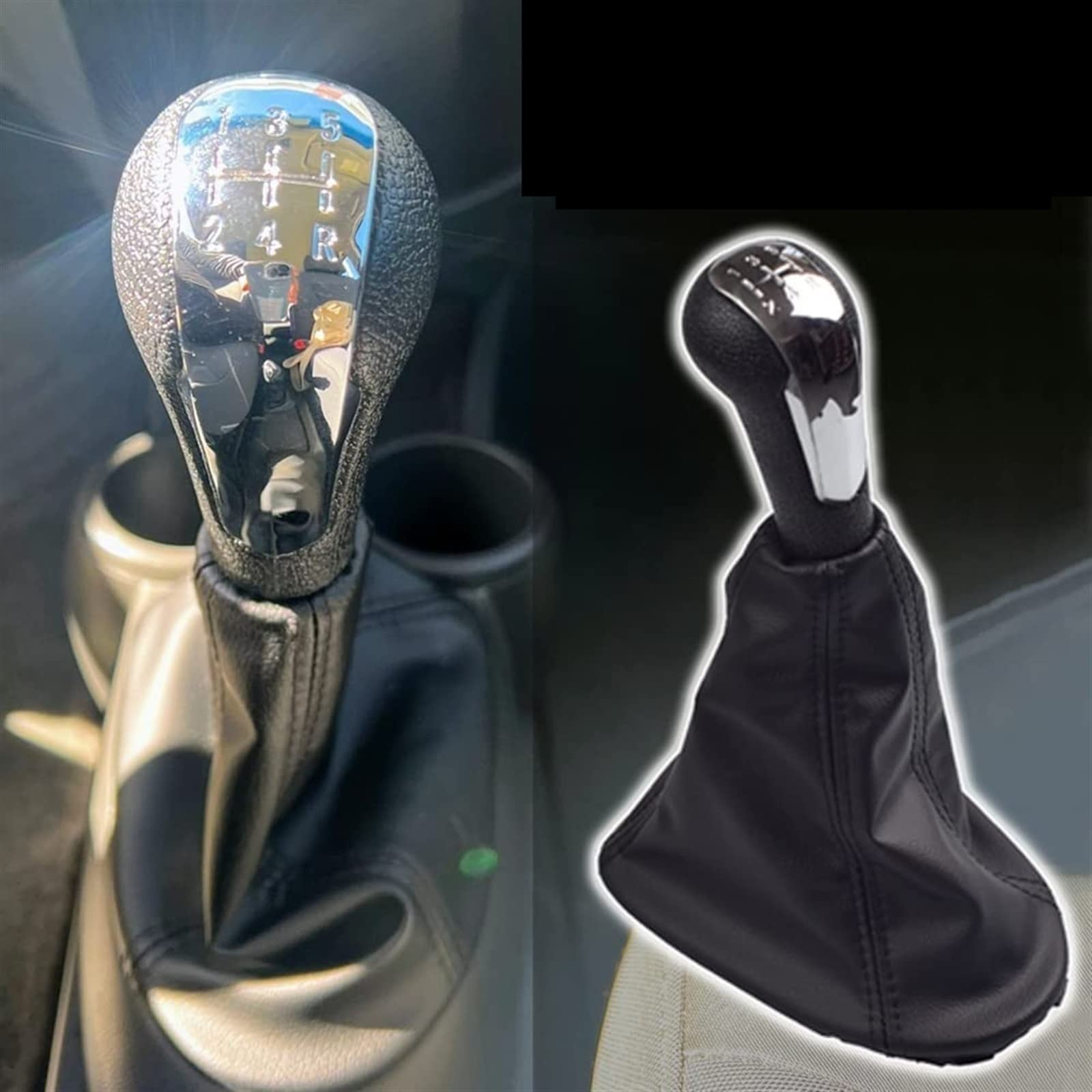 Pomello Cambio Auto Per Chevrolet Spark 2011-2016 5 Marce | Leva Cambio In ABS E Pelle, Sostituzione MT (Nero/Argento Opaco)