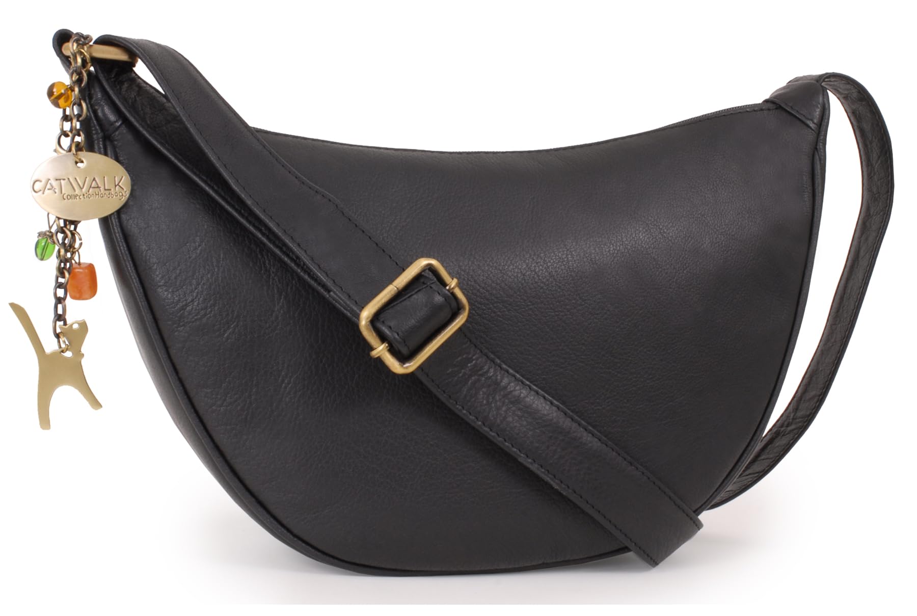 Catwalk Collection Handbags - Borsa Mezzaluna in Vera Pelle - Borsa a Tracolla Media da Donna - Borsetta a Mano - Tracolla Regolabile - Luna