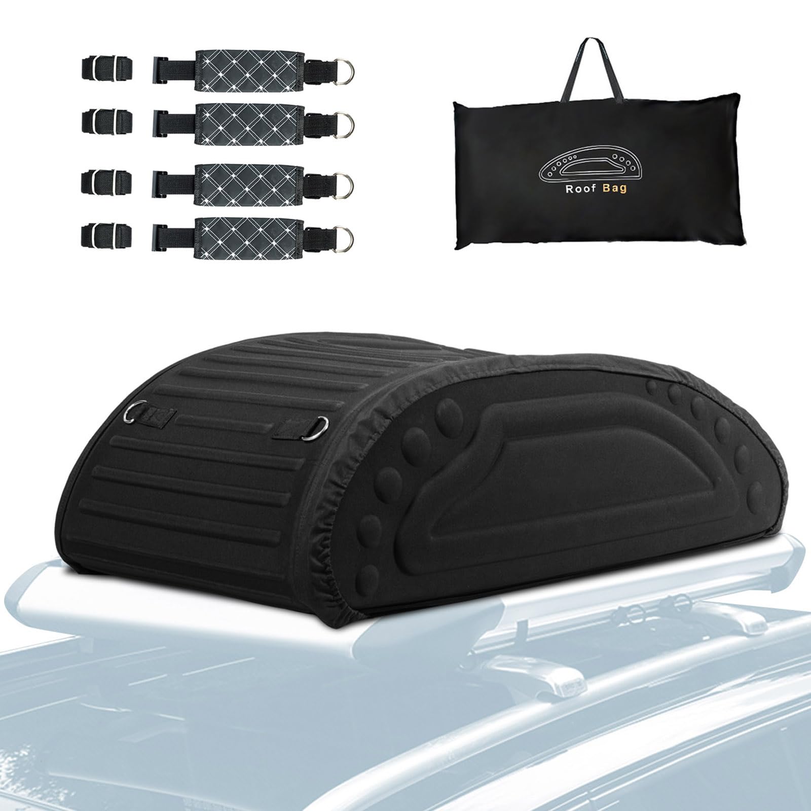 RELAX4LIFE Cofre Techo Coche Plegable 400L con 4 Correas Seguras y 4 Asas Robustas, Baul Coche Techo Impermeable con Bolsa Portaequipajes para Jeeps, Todoterrenos con/sin Portaequipajes, Negro