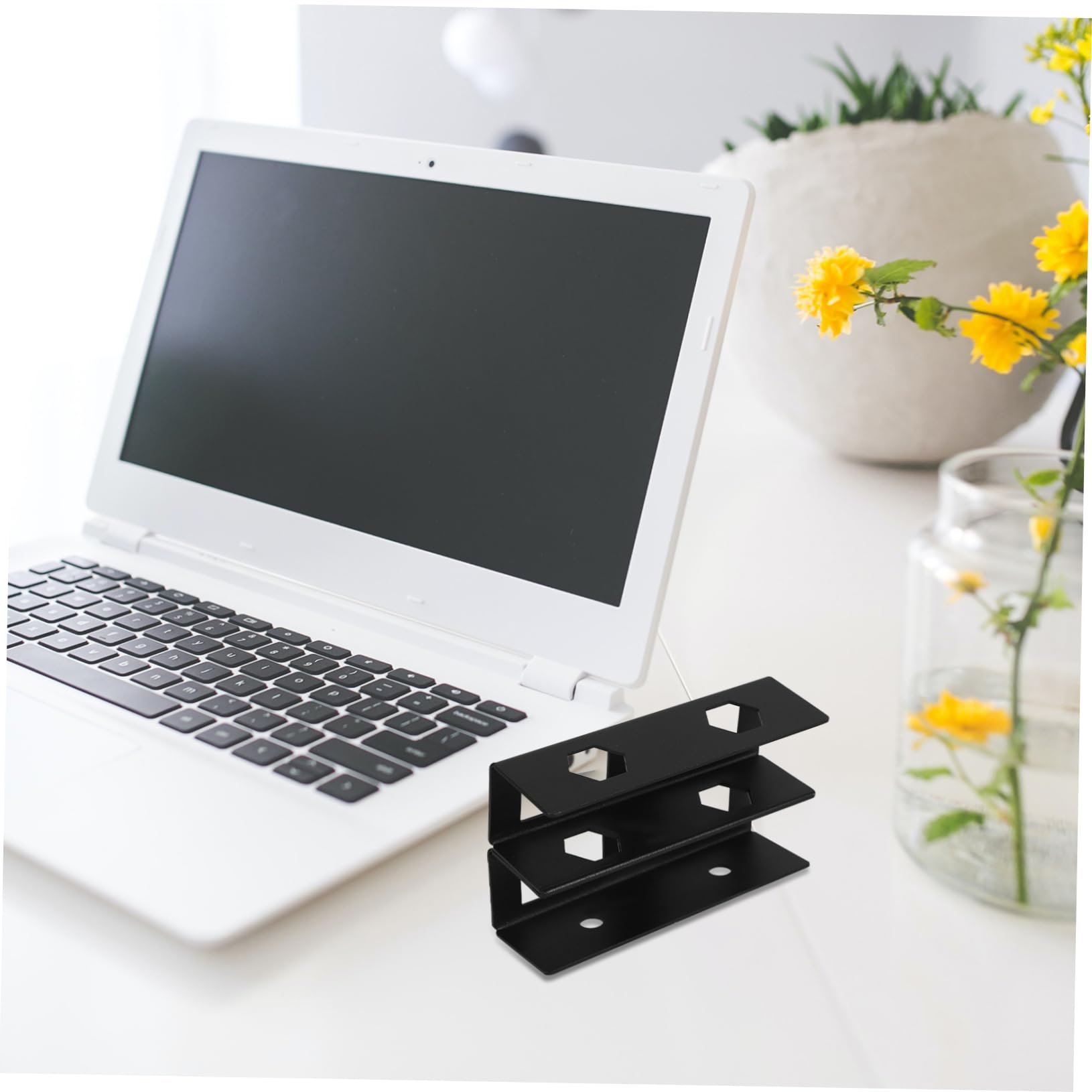 OSALADI 1set Desk Laptop Mount Dual Layer Storage Stand for Laptops Keyboards and Easy Installation Screws Elegant Design Clean Workspace
