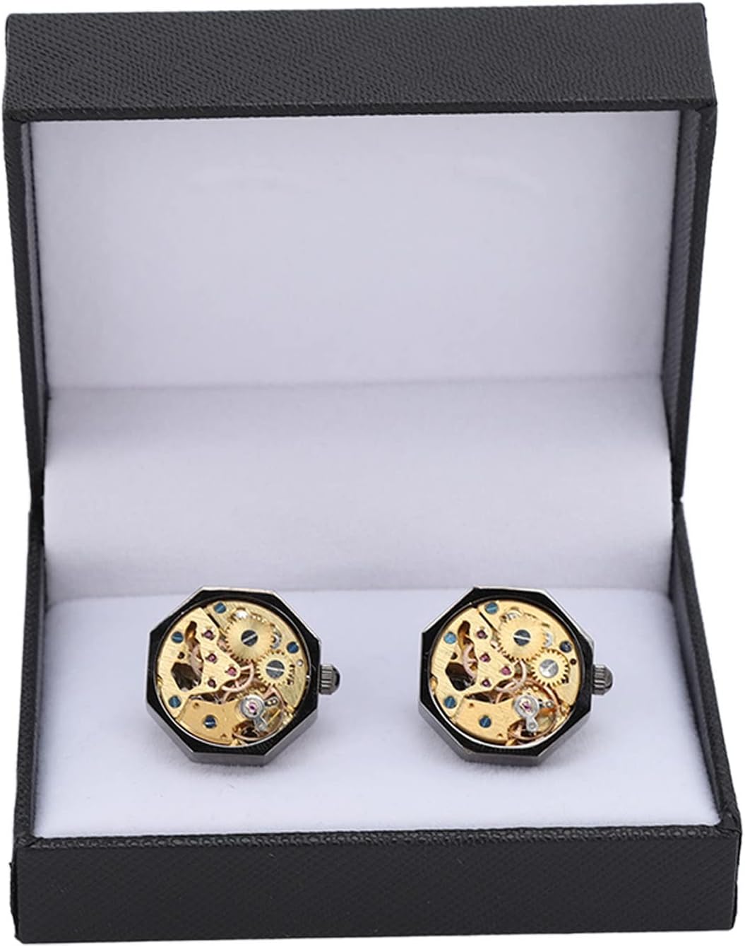 Mens Cufflinks, 2Pcs Cuff Links Watch Movement Design Silver Black Fadeless Brass Polished Cuff Links for Men Mens Shirt Vintage Gears Links Business Wedding Gifts with