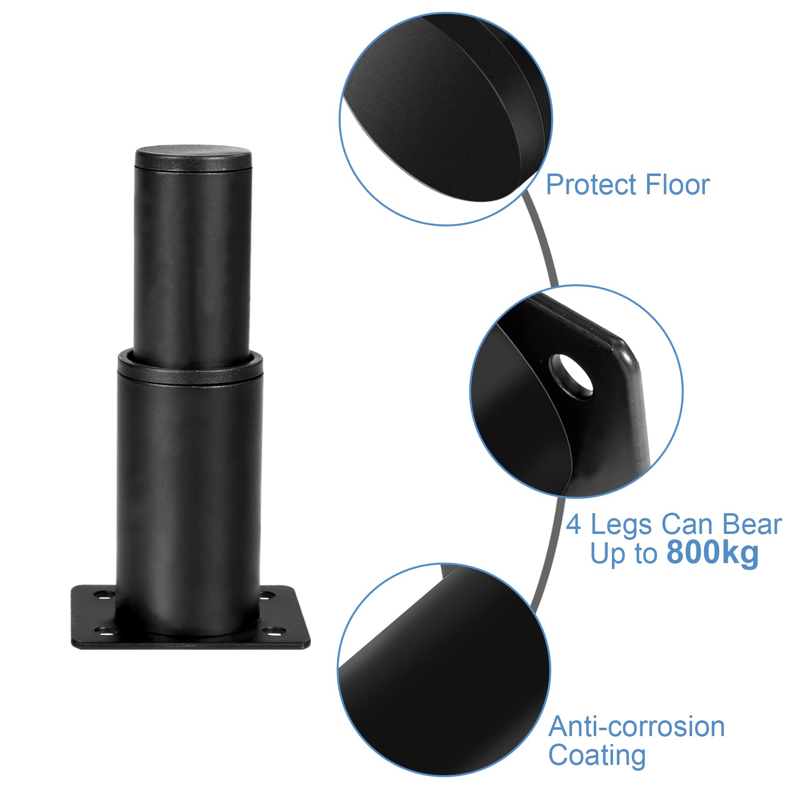 TINGJS Pieds De Meubles Réglables Pieds D'armoire Ronds Métal Pour Canapé éTagèRes Charge 4 Pièces Jusqu'à 800 Kg Hauteur De 8 à 12 Cm