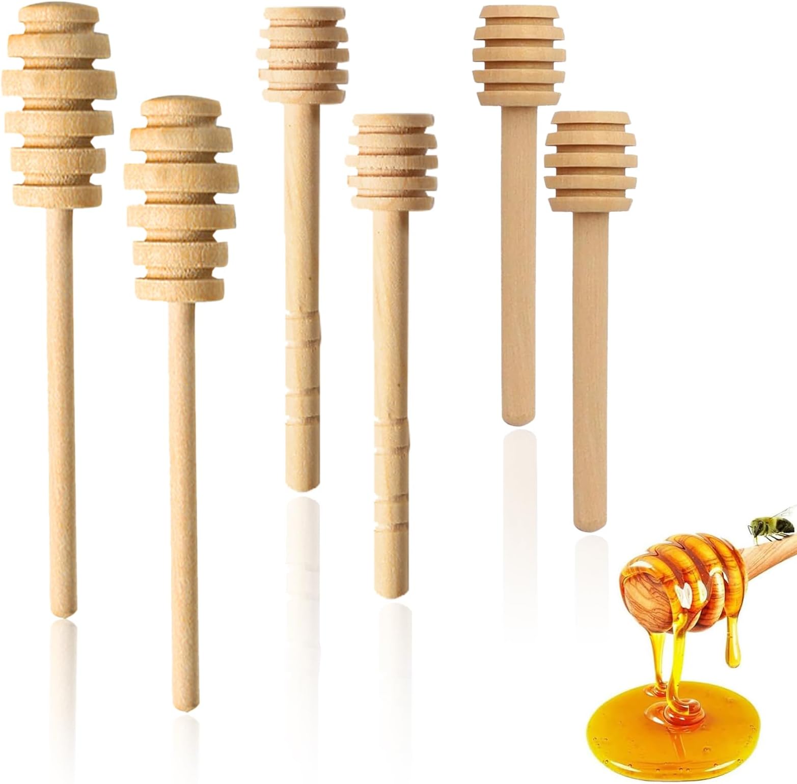 Olive Wood Honey Dipper Dip Drizzler Server Stick Spoon Long Wood Honey ...