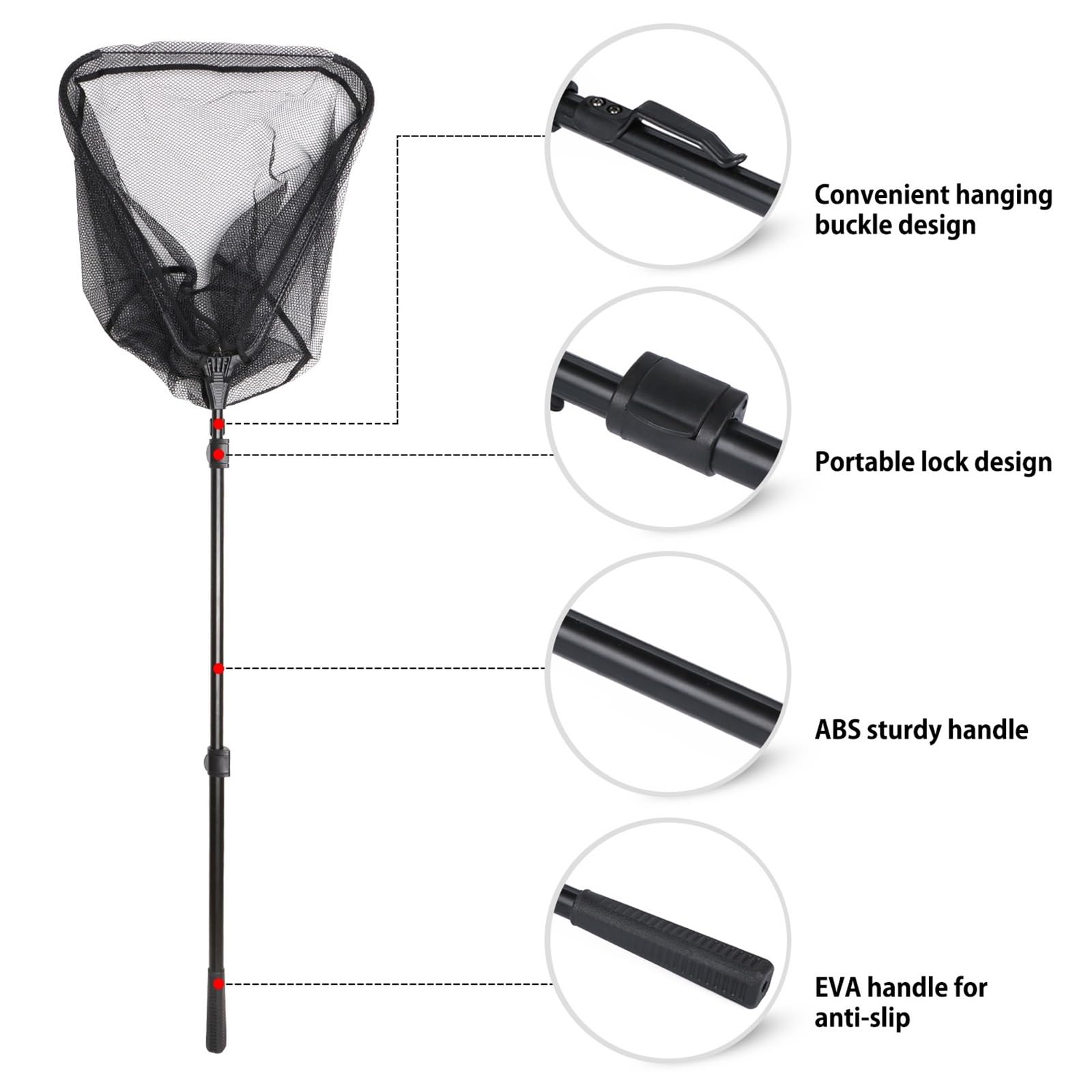 Guadino Pesca Telescopico Guadino da Pesca Pieghevole, Asta Telescopica in Alluminio, Maglia Fine da 4 Mm, Maniglia Antiscivolo Portatile