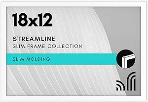 Americanflat 18x12 Picture Frame with Polished Plexiglass - Streamline Collection - Thin Border Picture Frame for Wall Display - Hanging Hardware Included - White