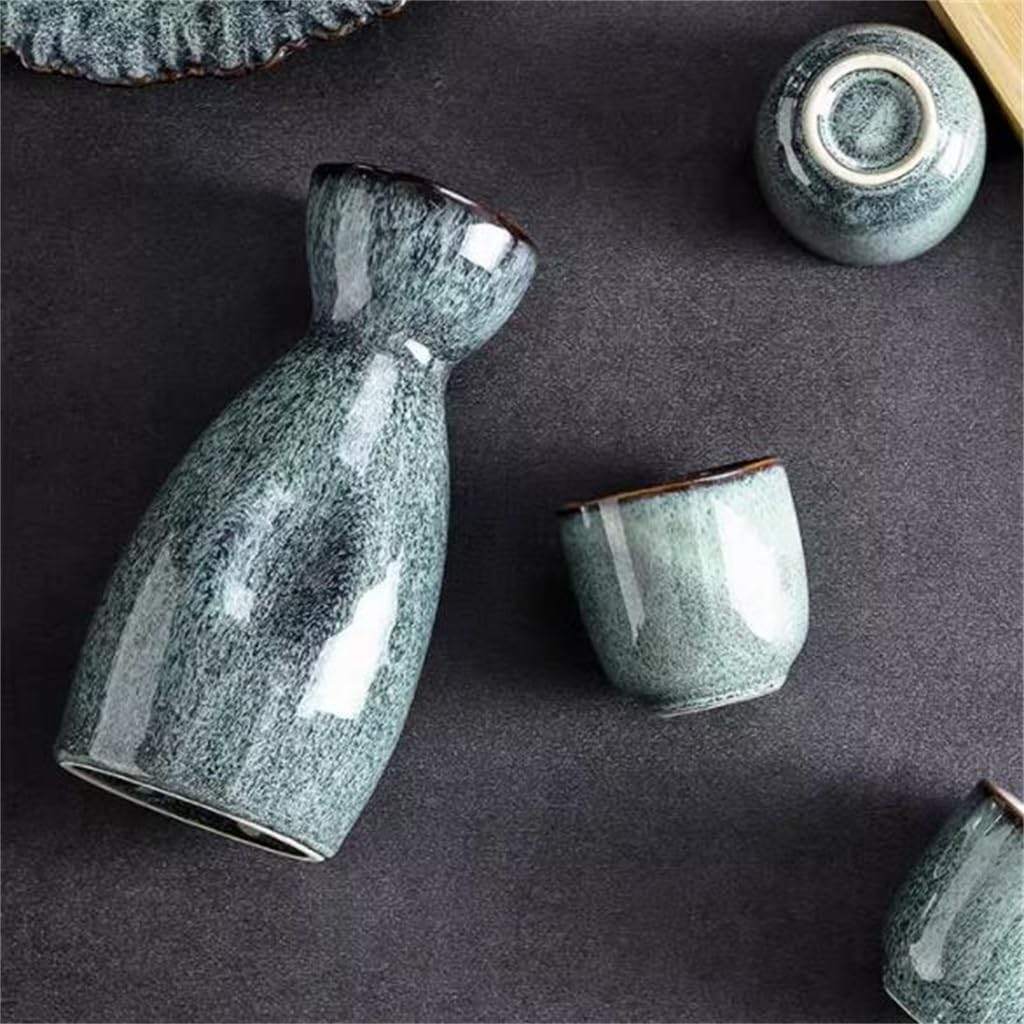 Set Retro Japanese Sake Pot Cup Pottery Japanese Wine Distributor Shoju Pot Small Wine Glass