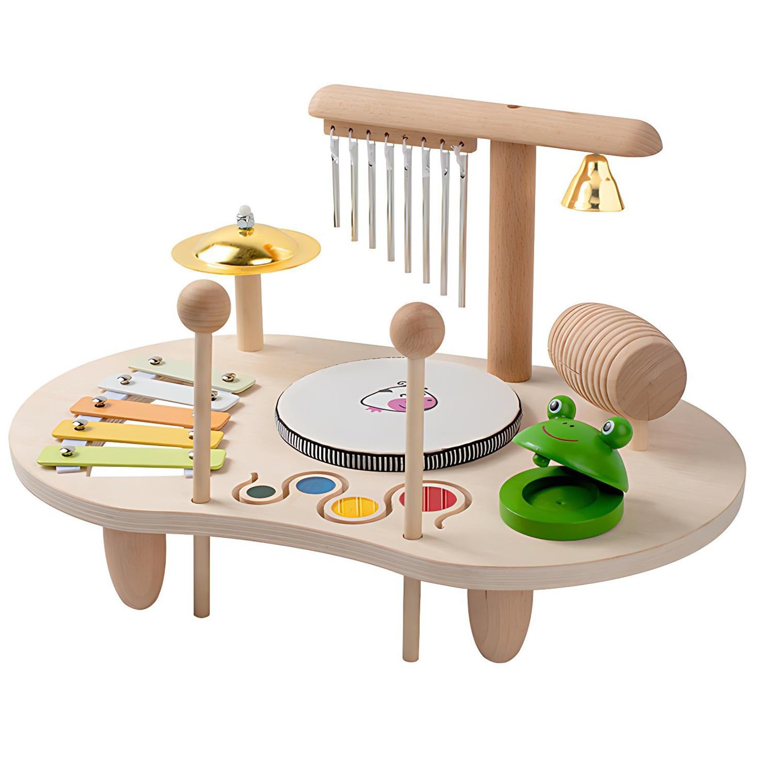 Drum Set for Children Made Of Wood 8 In 1 Music Children's Toy, Montessori Learning Toy Drum Set including Xylophone