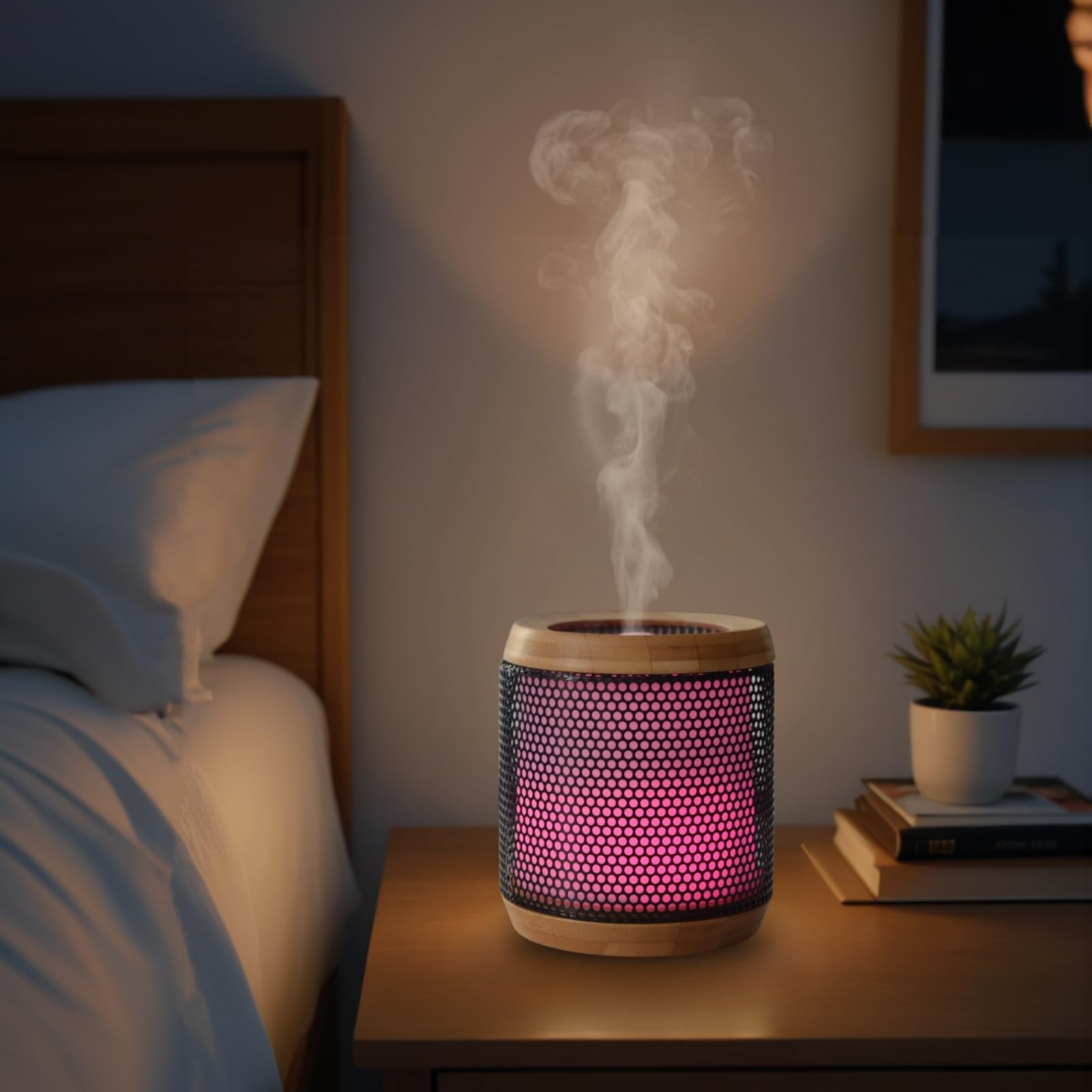 Zen'Aromat dyfuzor olejków eterycznych Elipsja - ultradźwiękowy dyfuzor aromaterapia na zimno - Elektryczny dyfuzor zapachowy do domu - wielofunkcyjne oświetlenie LED - naturalne materiały bambusowe i