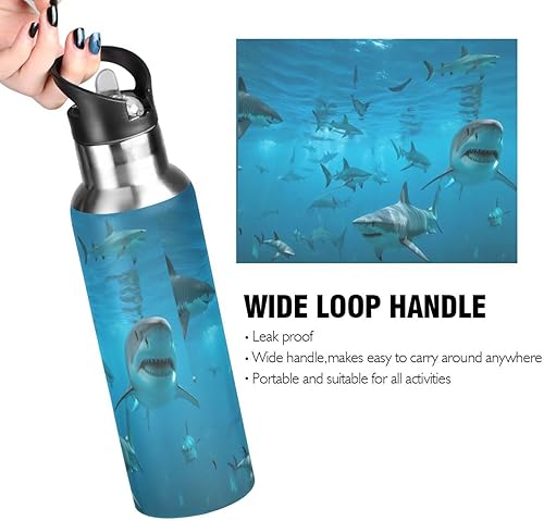 Miniatura 4 de xigua Sea Shark - Botella de agua de acero inoxidable de 20.3 fl oz a prueba de fugas, adecuada para gimnasio, escuela, niños y adultos