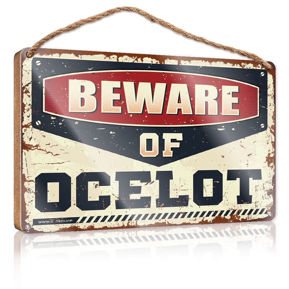 Funny Man Cave Signs Beware Of Ocelot Wooden Sign Retro Decor Farmhouse Decor For The Home(15X28CM)