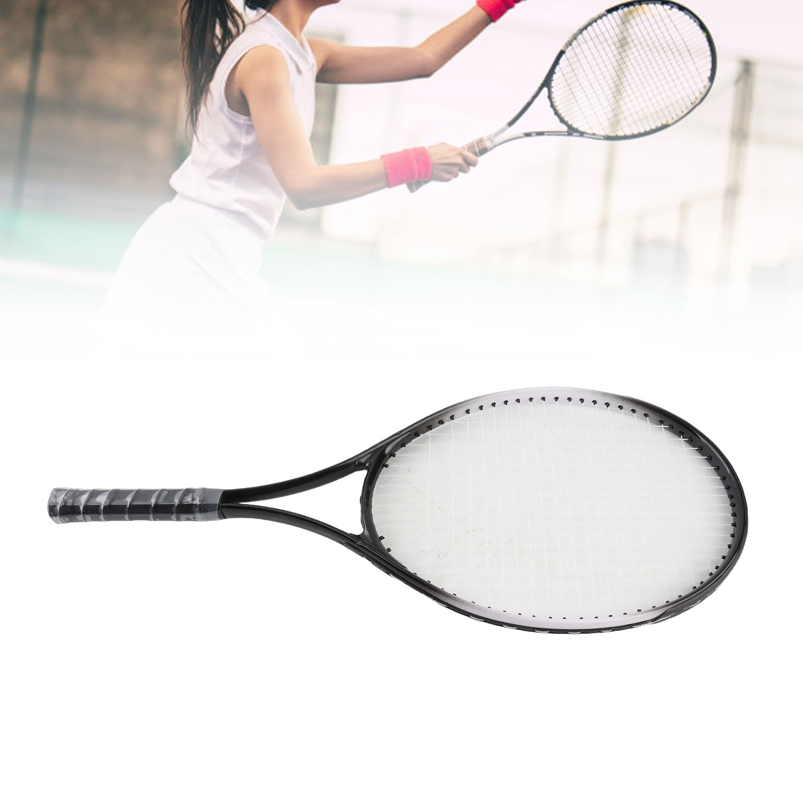 Jiawu Racchetta da Tennis, Telaio in Lega di Alluminio da 27 Pollici con Design a per stabilità, Racchetta da Tennis Singola con Foro Filettato Allargato, Impugnatura Ergonomica Antiscivolo, Set da