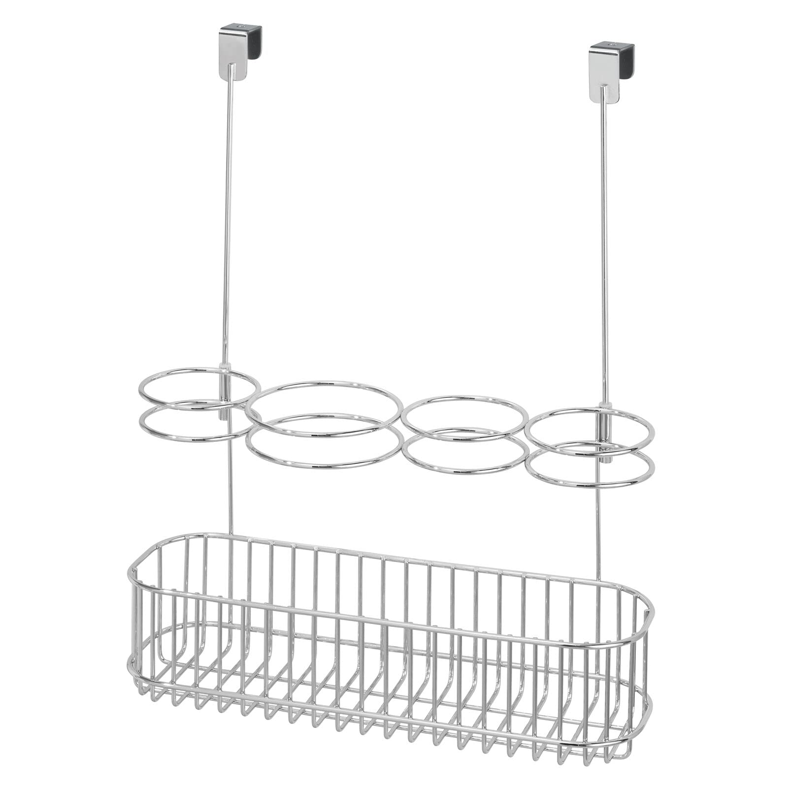 mDesign Fönhalter ohne Bohren – großes Türregal zur Fön Aufbewahrung im Bad – optimaler Badorganizer für Lockenstab, Glätteisen und Haartrockner – silberfarben
