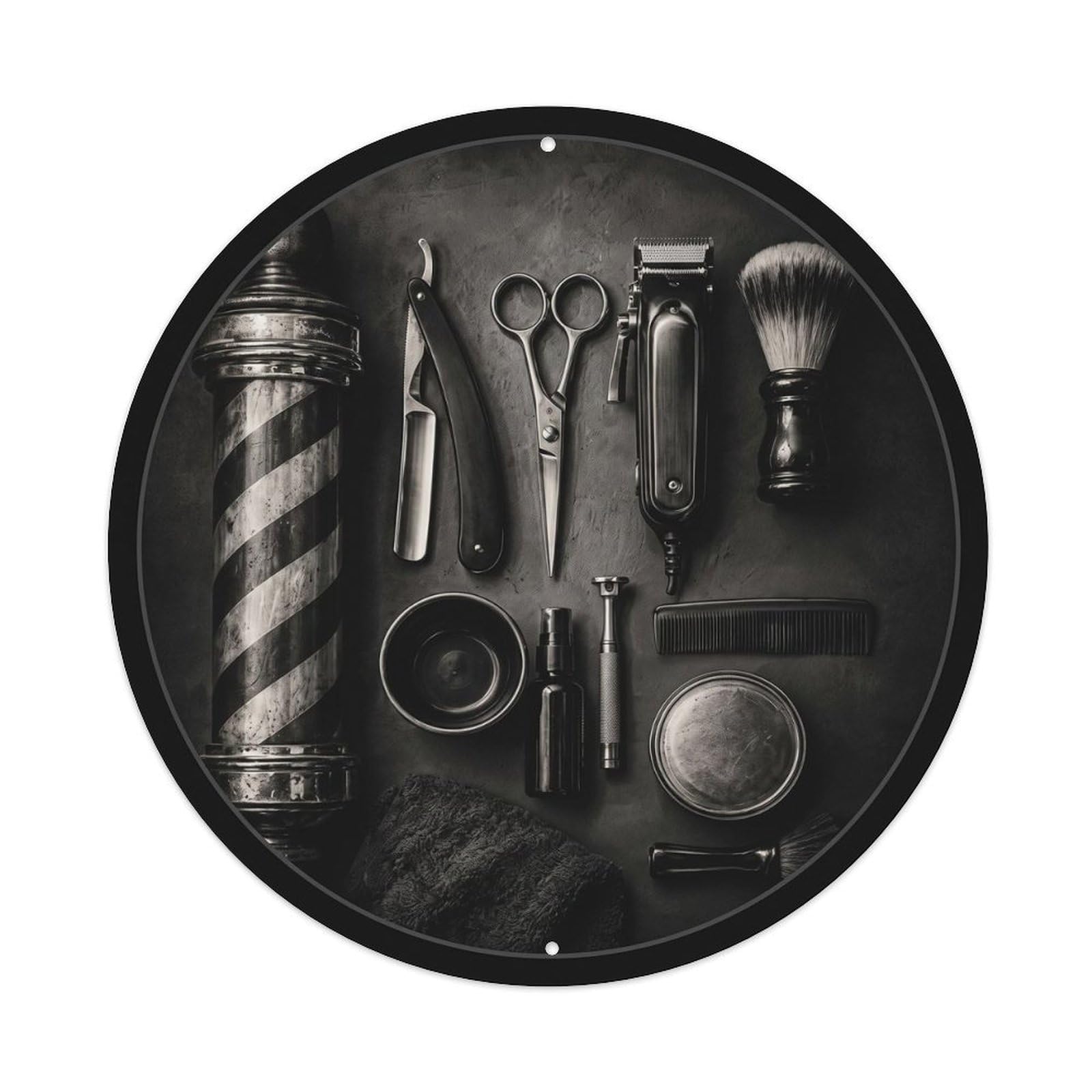 Vintage Barber Tools Metall-Blechschild mit schwarzem Rahmen