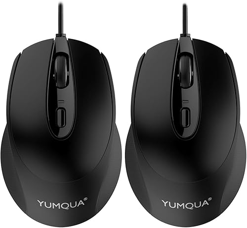 YUMQUA G222 - Ratón silencioso para computadora con cable, paquete de 2 unidades, mouse USB óptico para el hogar y la oficina, mouse con cable de