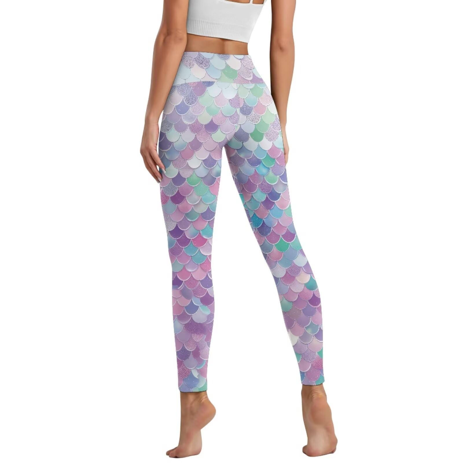 Poceacles Mermaid Scales Yoga Pants for Women with Pockets Full Length Workout Yoga Pants High Waisted Tummy Control Athletic Pants Activewear Casual Leggings, Violet Green, 3XL