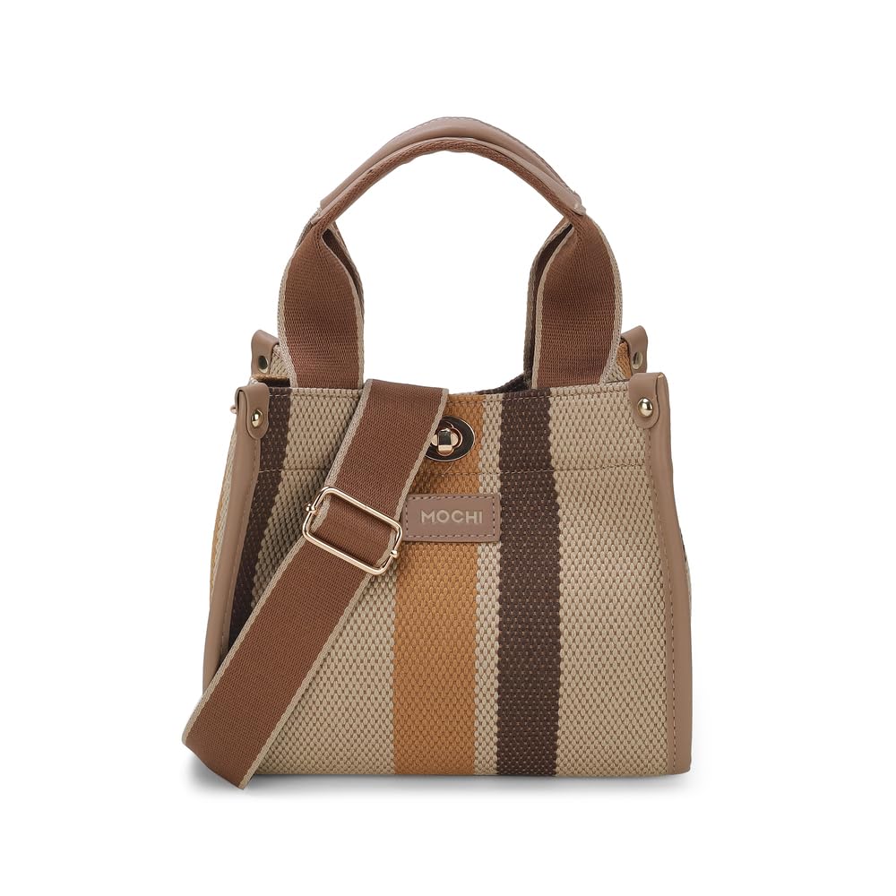 mochi Stylish Premium jute fabric Sling with Applique branding and Lock Closure Closure, Premium Branded lining, Perfect for Casual Use-picture-17