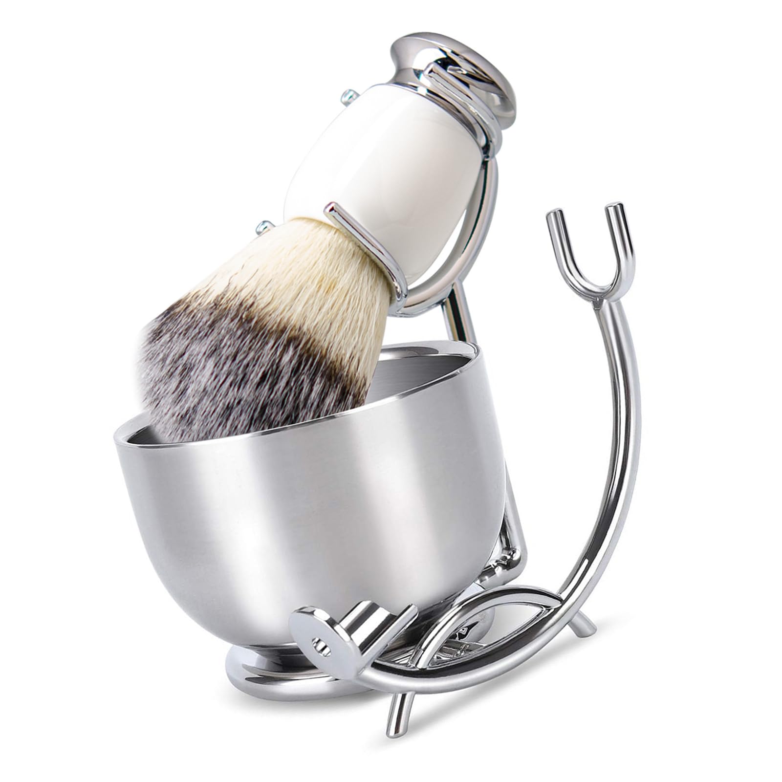 Set di pennelli da barba da uomo con supporto in lega di metallo resistente e ciotola in acciaio inox per una rasatura confortevole ed eleganti accessori