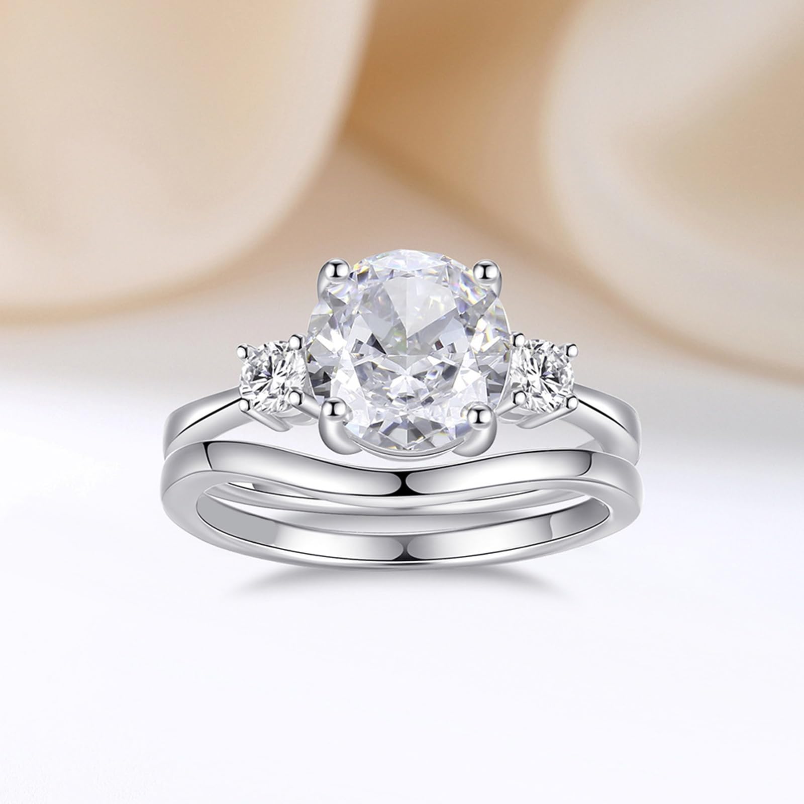 Set di fedi nuziali in oro bianco 18 carati, personalizzabili, eleganti e ondulati in moissanite da 2 carati, anello impilabile da donna
