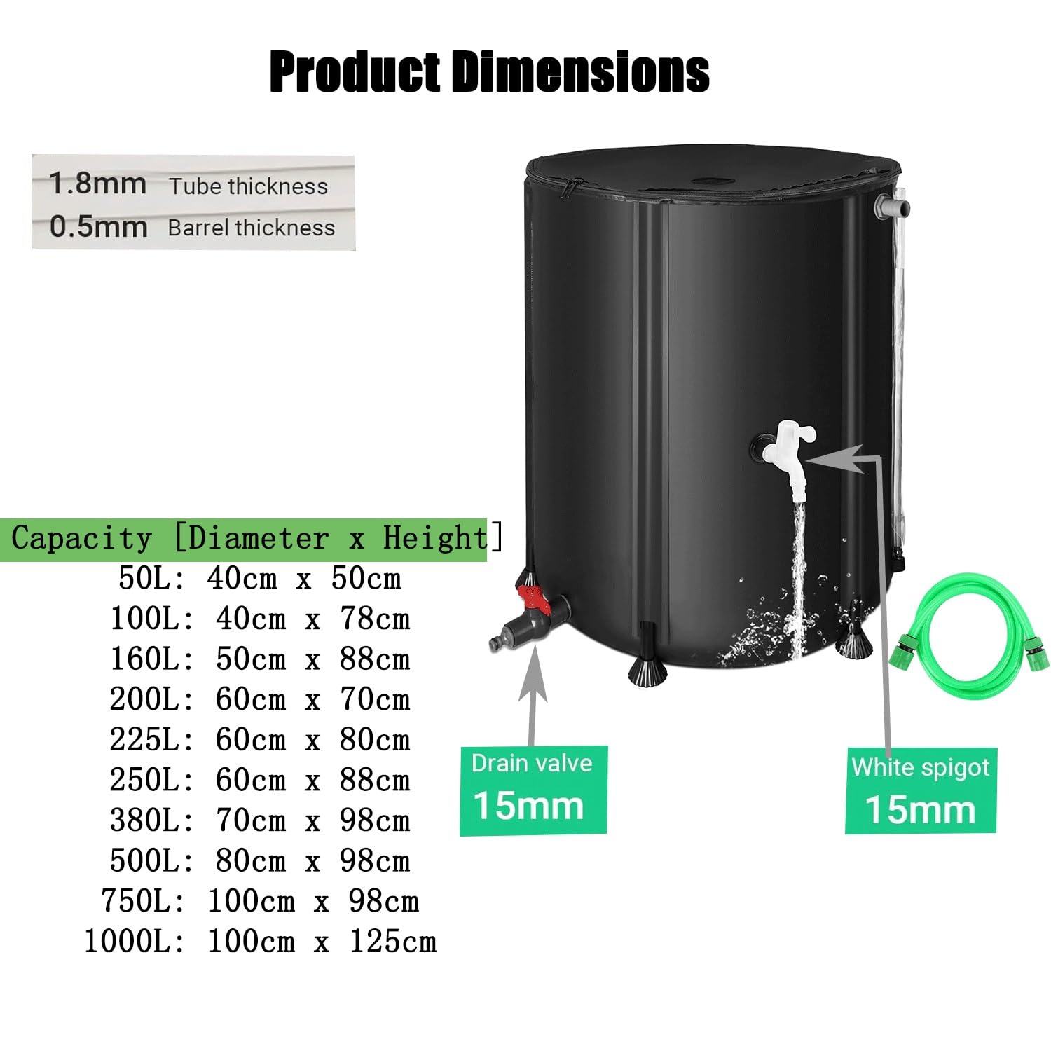 Barril De Lluvia Plegable, Sistema De Recolección De Agua De Lluvia De Canaletas De PVC, Sistema Portátil De Recolección De Agua De Lluvia, Tanque Colector De Agua(160L)