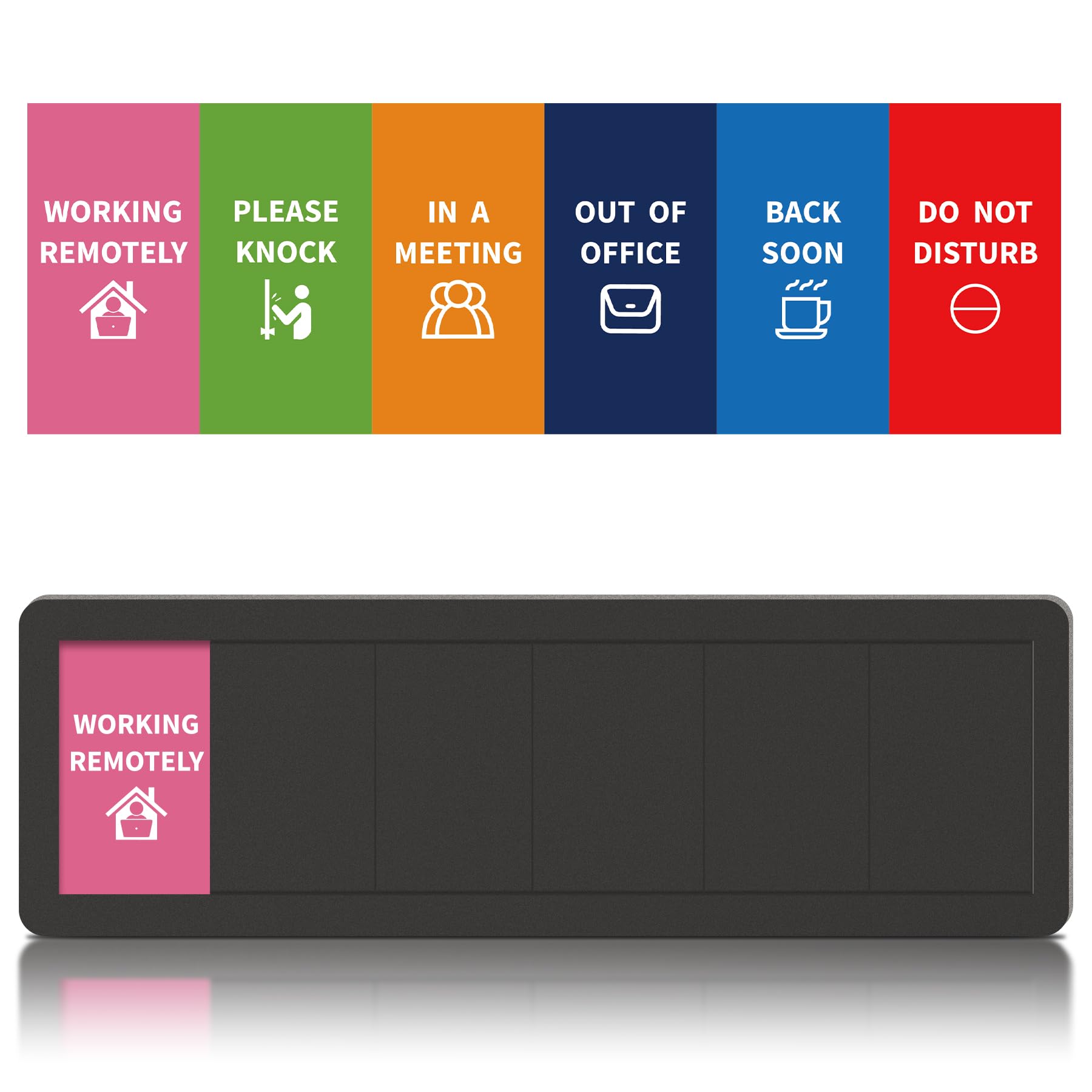 EliteSign Office Door Signs 6 Options Do Not Disturb, Please Knock, In A Meeting, Out Of Office, Working Remotely Black Plastic Sign For Meeting & Conference Room Modern Professional Style — image 1