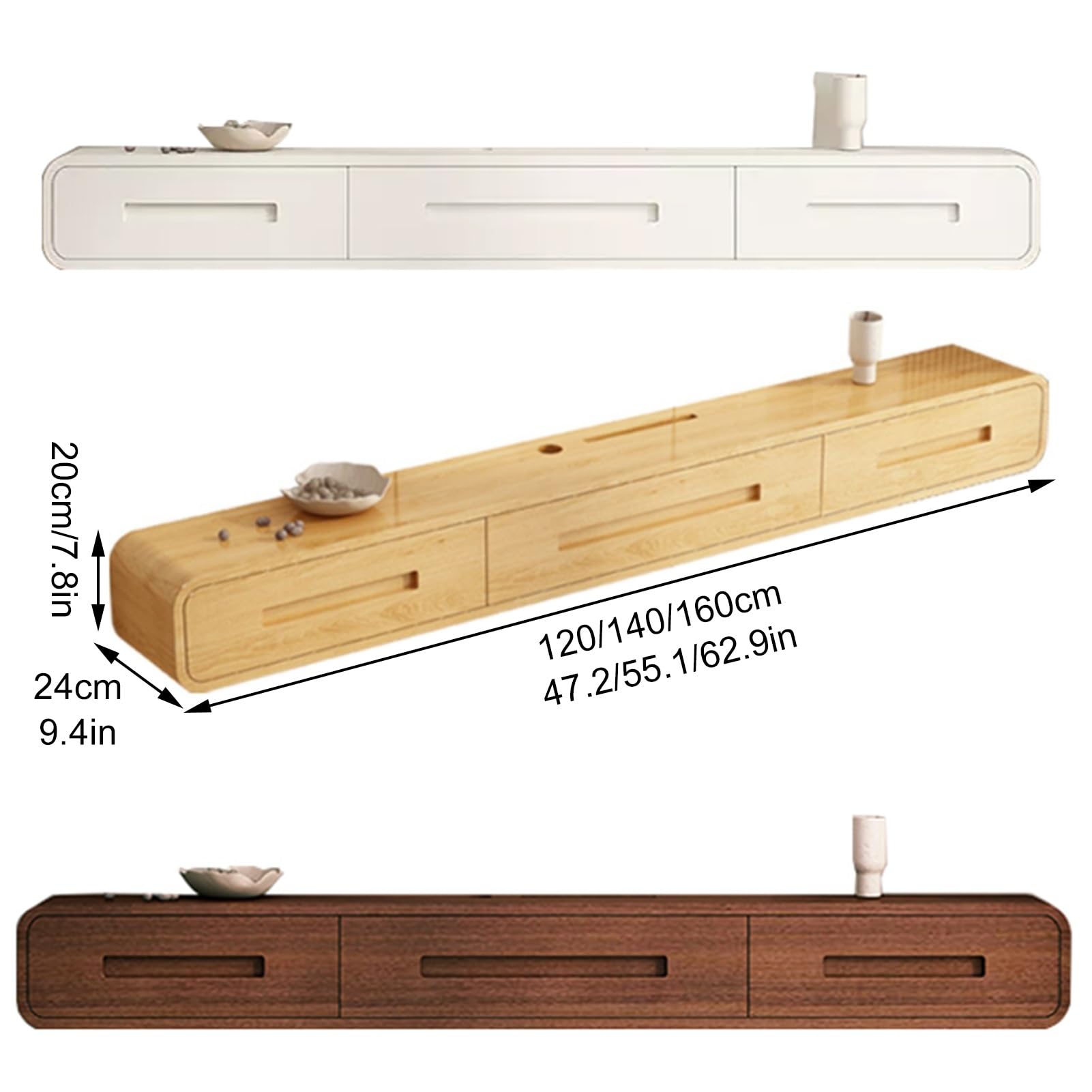 Mobile TV sospeso moderno da parete con 2 cassetti console multimediale per soggiorno e camera da letto colore registro 140 cm
