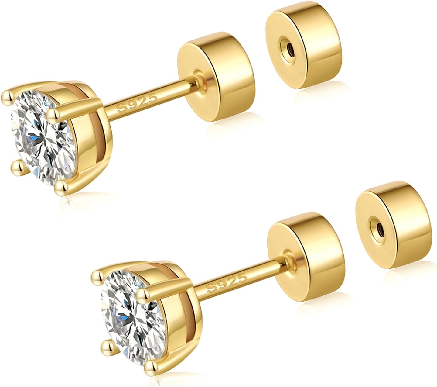 CEROUNO Flat Back Stud Earrings - 925 Sterling Silver Post Flatback Earrings Gold Silver Cubic Zirconia Earrings Studs for Women