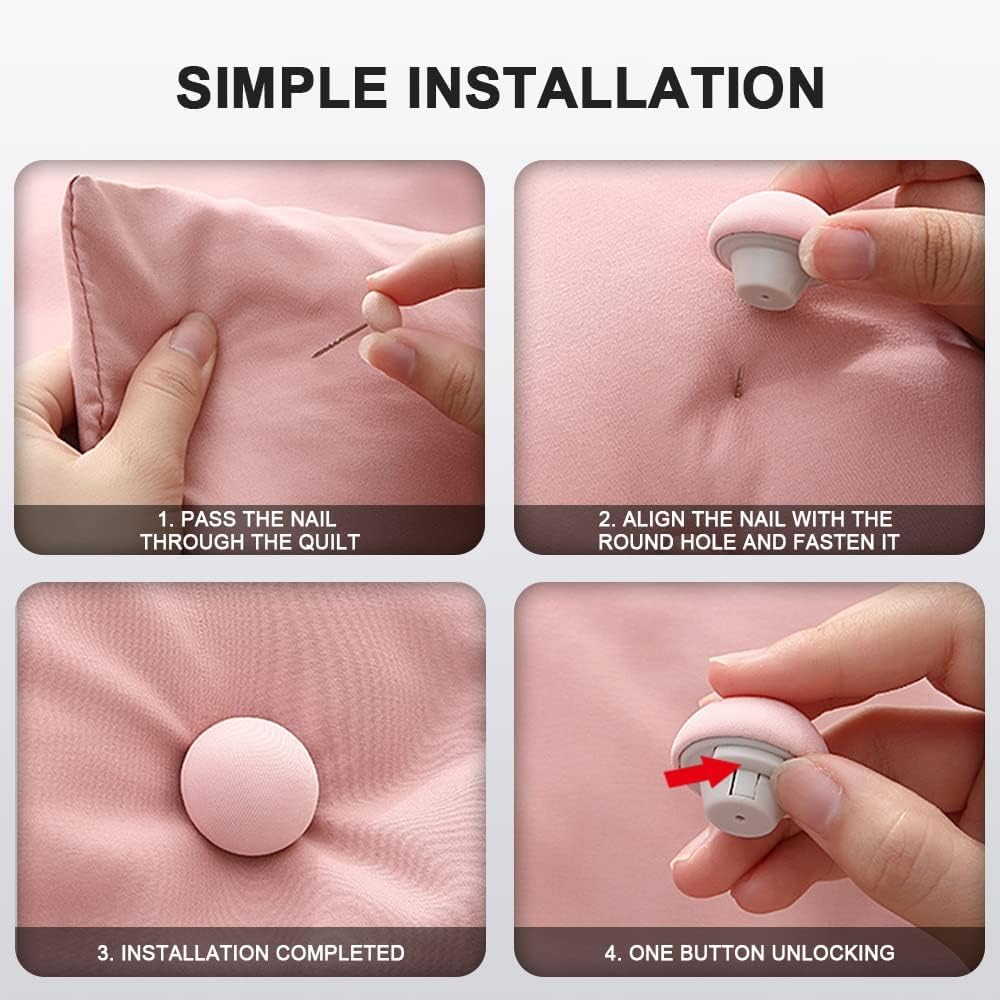 ZENHUB Mushroom Quilt Fixing Pins, Pink, Pack of 10, Duvet Cover Clips, Anti-Movement Bed Fasteners for Curtains and Cushions 4
