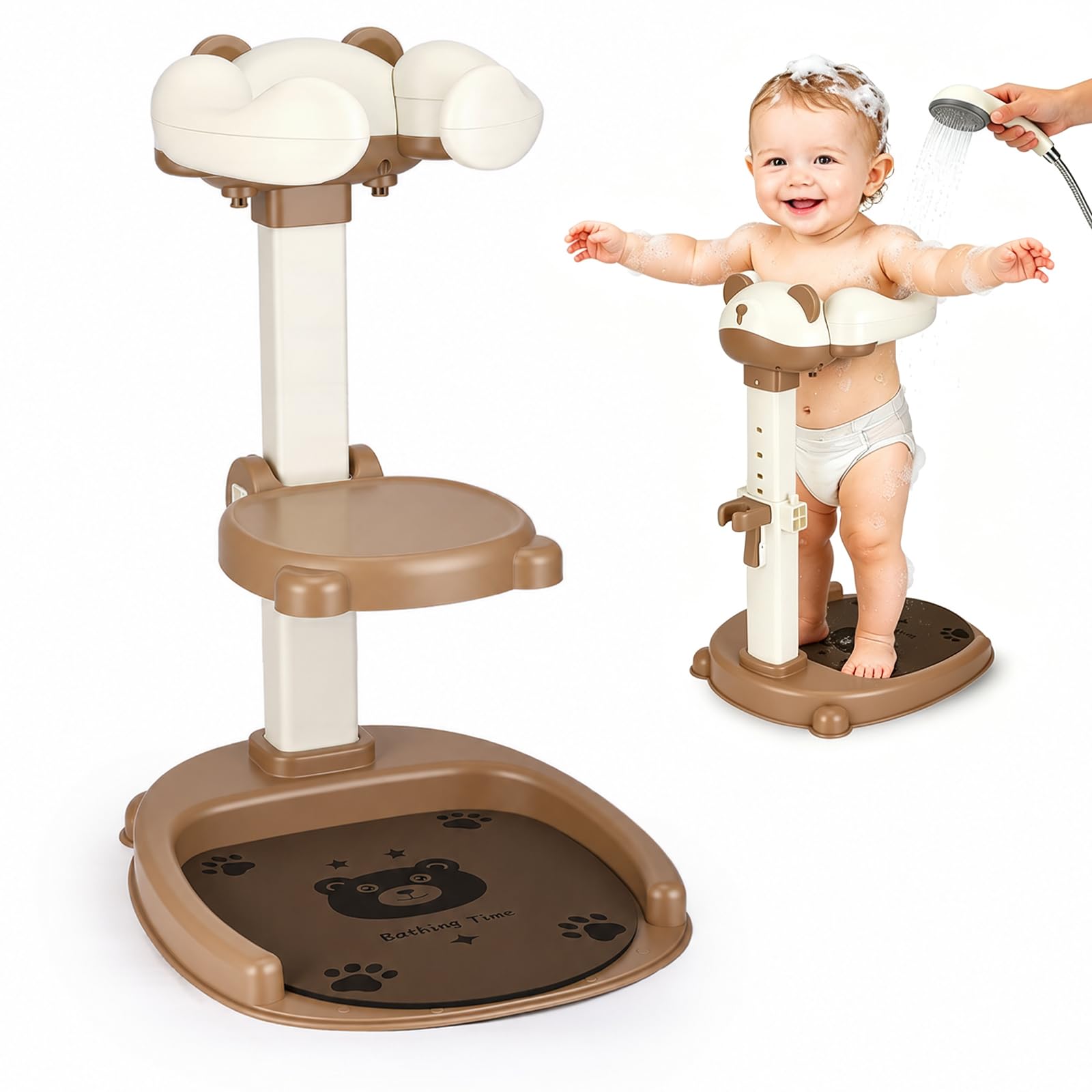 Supporto Doccia Bebè con Seduta, 7 Altezze Regolabili Antiscivolo | ABS senza BPA, seduta rimovibile, supporto doccetta, base antiscivolo, per bambini 6-36 mesi