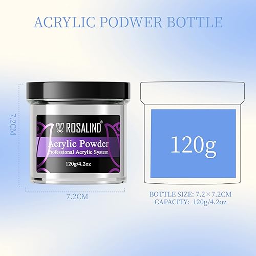 Miniatura 10 de ROSALIND Polvo de uñas acrílico transparente de 120 g4.23 oz para extensión profesional, polvo de polímero para tallado de uñas francés, no necesita