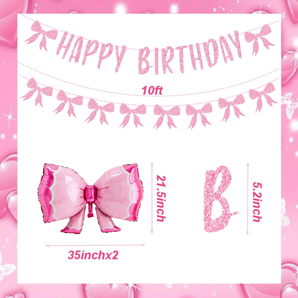 Coquette Birthday Decorations Pink Happy Birthday Banner with Bow Balloons for Bow Themed Party Decorations