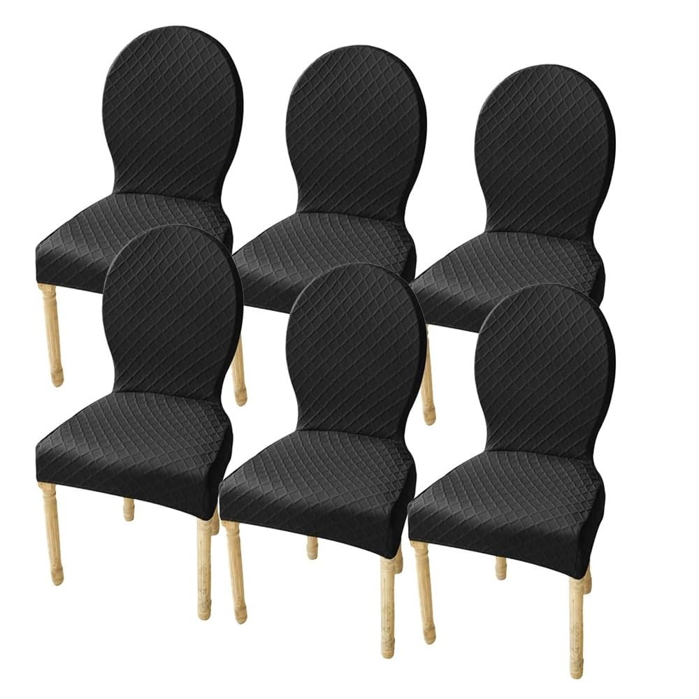 Oval Round Back Chair Covers Two Sizes Dining Room Elastic Seat Chair Slipcovers Reusable Without Arms Solid Wood Legs Modern Oval Side Chair Protectors(Black,6pcs-Large)