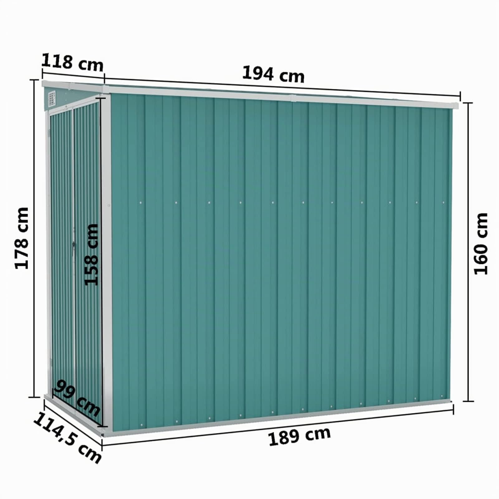 Tidyard Wand Geräteschuppen Kunststoffgriff mit Sperrfunktion Gerätehaus Gartenhaus Gartenschuppen Schuppen Metallgerätehaus 118 x 194 x 160/178 cm (L x B x H) Verzinkter Stahl, Metall