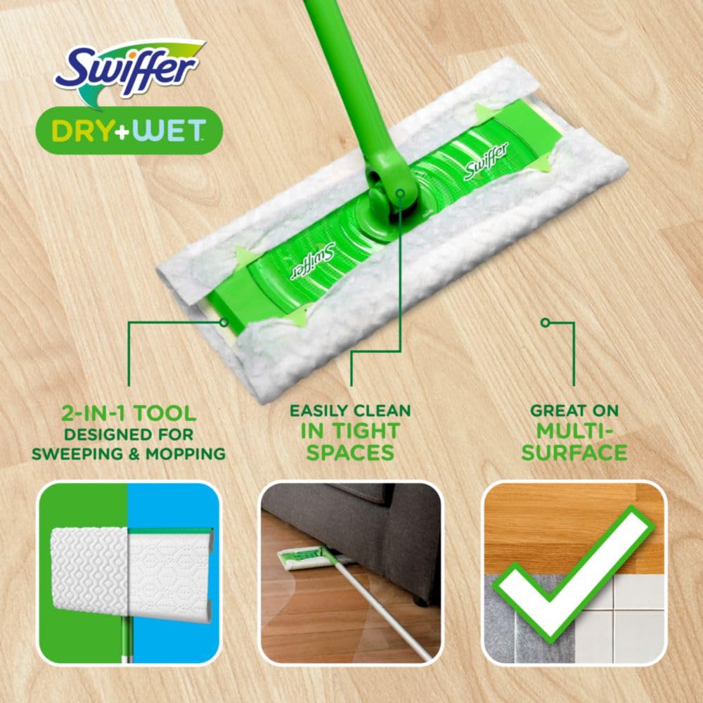 Sweeper - Kit de limpieza y barrido de suelos secos y húmedos 2 en 1, kit de limpieza de suelos multisuperficie, el kit incluye 1 barredora, 7 paños de barrido secos, 3 paños de fregona húmedos
