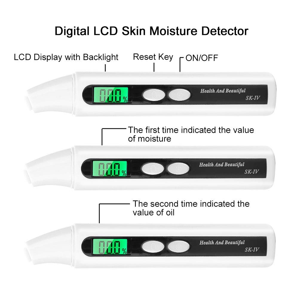 Analyseur de Peau, LCD Digital Hydratation du Visage, 0~99,9% Détecteur d'appareil de contr?Le de Moniteur d'analyseur de Peau pour la Maison, Le Salon, Les Voyages (Blanc)