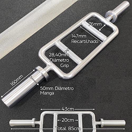 Barra H Romana Olímpica Hard Chrome - Musculação Bíceps tríceps - D1fitness