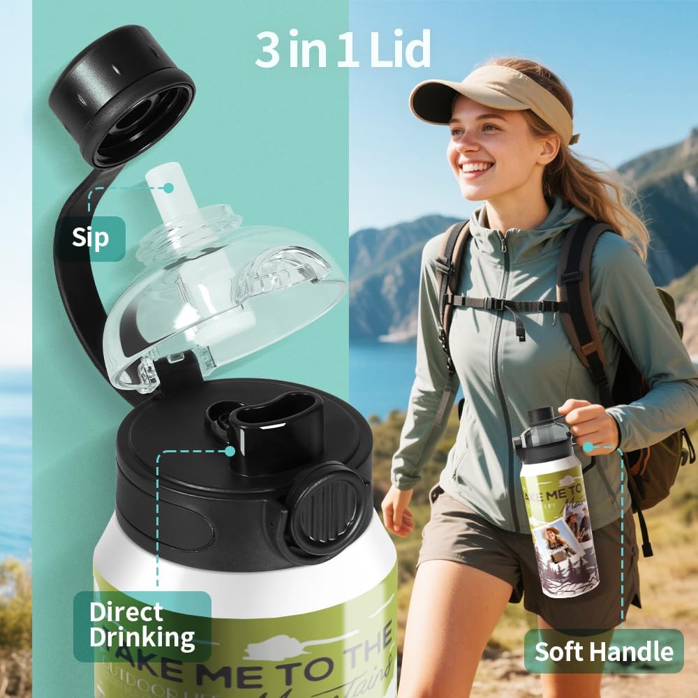 PYD Life 4 Pack Sublimation Sports Insulated Water Bottle Blanks 32 OZ / 900 ML Vacuum Flask Jug Tumblers with Straw Spout Pop Lid and Silicone Handle for Gym,Hiking,Outdoors - Image 4