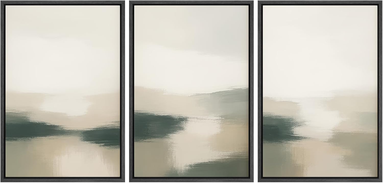 MUDECOR Framed Wall Art Print Set Neutral Landscape Prints in Beige and Green Tones Illustrations Modern Art Boho Decorative Chic for Living Room, Bedroom, Office - 24"x36"x3 Black