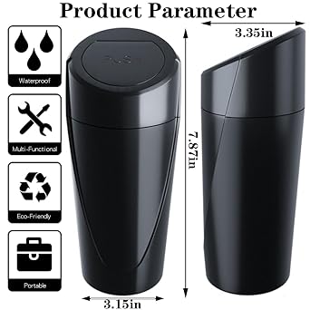 Car Trash Can Bin with Lid - Car Garbage Can Cup Holder - Black Mini Leakproof Vehicle Trash Garbage Can Bin with 20pcs Trash Bags-Car Organizers and Storage for Front Back Seat Accessories