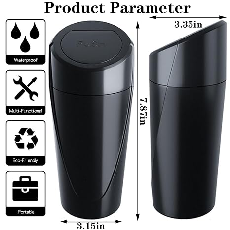 Car Trash Can Bin with Lid - Car Garbage Can Cup Holder - Black Mini Leakproof Vehicle Trash Garbage Can Bin with 20pcs Trash Bags-Car Organizers and Storage for Front Back Seat Accessories