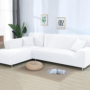 L Shaped Sofa Covers 1pcs Sectional Sofa Slipcovers All-Inclusive Super Stretch Couch Covers Set Furniture Protector White, 2 seat
