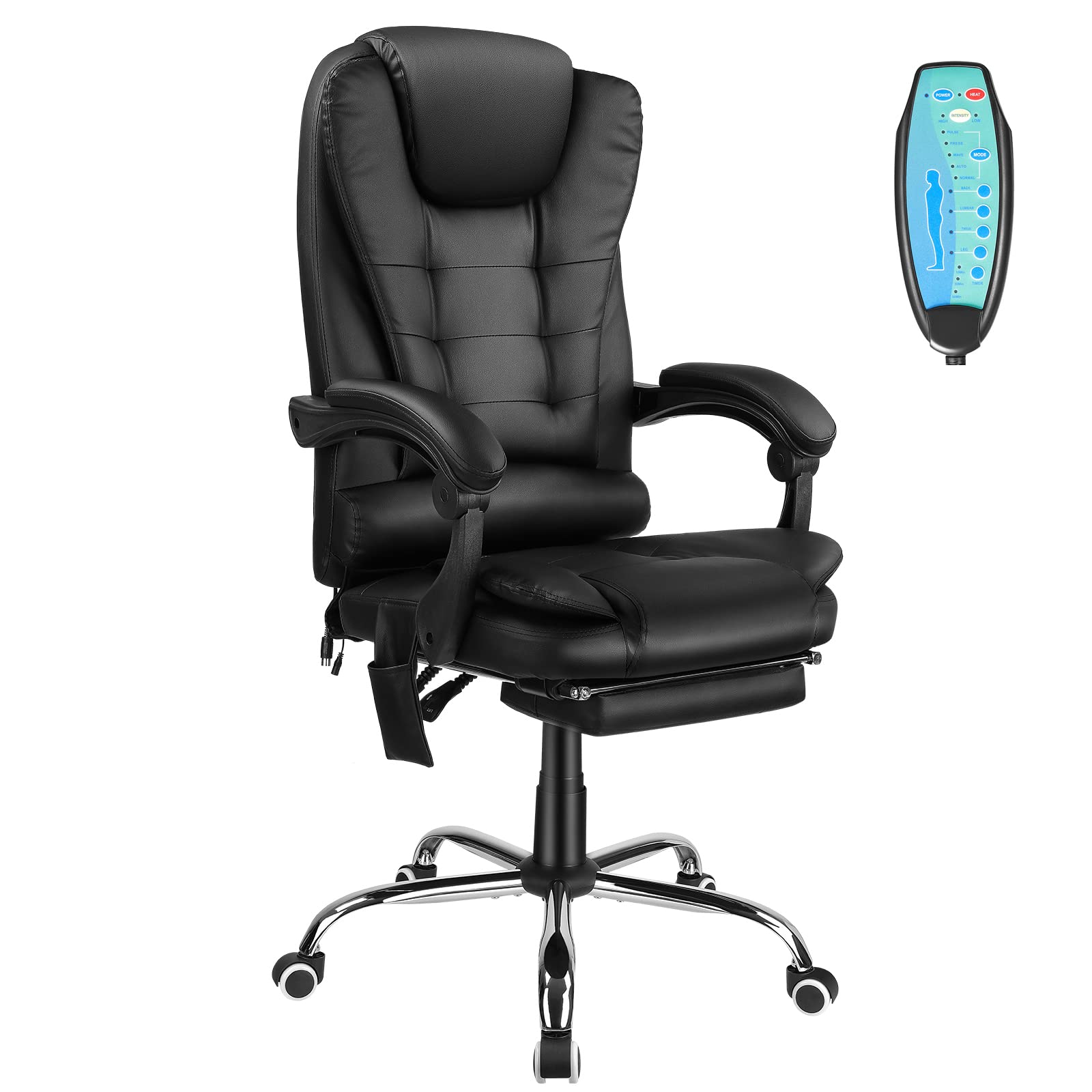 Buy Massage Office Chair with Footrest, Heated Ergonomic Faux Leather