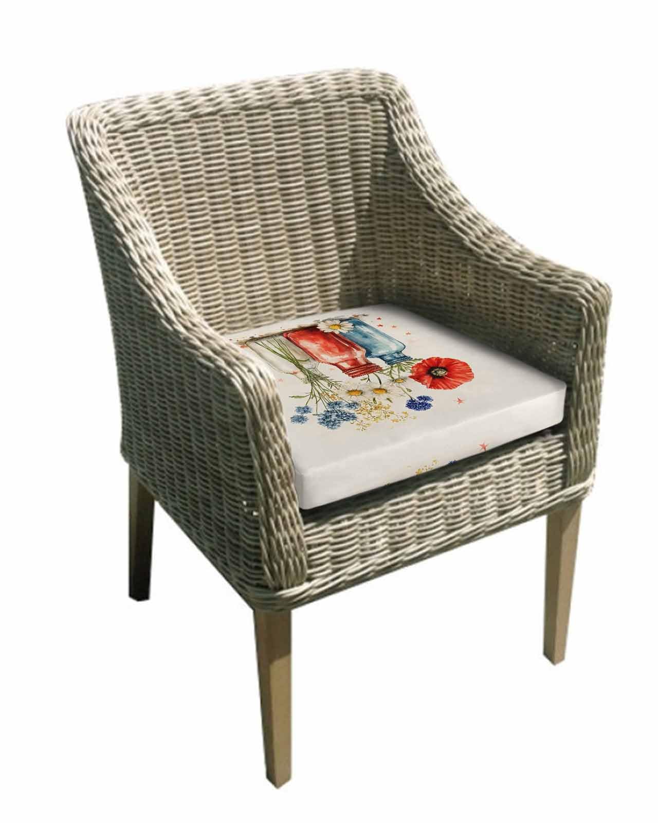 2 Pack Vintage Flower Waterproof Cushion Covers with Ties, Outdoor Patio Chaise Lounge Chair Seat Cushion Slip Covers Replacement(Only Cover) Red Blue Bottle Floral Country Plant 24