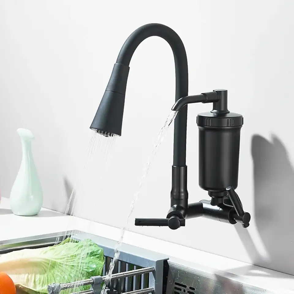 Torneira Preta Com Filtro Para Cozinha, Torneira Flexível De Parede Cozinha, Torneira Preta Gourmet Parede, Filtro