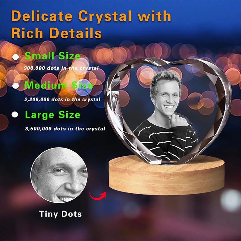 Miniatura 5 de Foto de corazón de cristal 3D, regalo personalizado para el día de la madre, tu foto para mamá, papá, ella, él, imagen grabada, grabado láser
