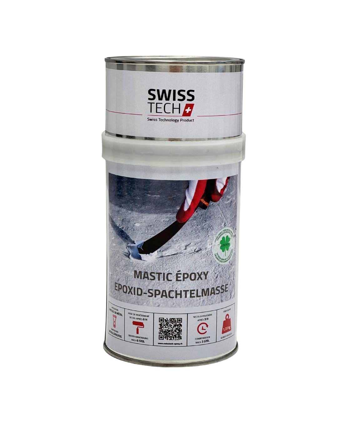 SwissTech Mastic époxy 1,33 kg – Mastic de réparation à base de résine époxy bicomposante pour béton, chapes et fissures – Séchage rapide, ponçable, haute résistance – pour sols, murs, garages et sous